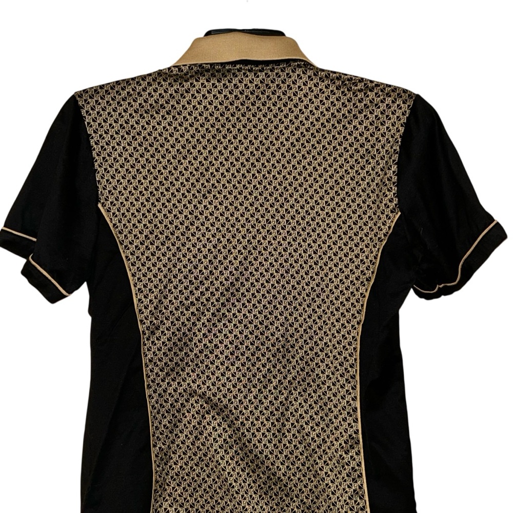 Astra Classic Womens Vintage‎ Polo Shirt Cotton Geometric Medium Retro Tan Black - Picture 5 of 9